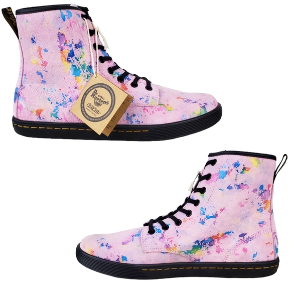 NWB Dr Martens sheridan suede lace up boots pink rainbow burst barbiecore hi top - Picture 11 of 15